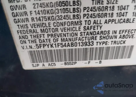 2010 Honda Ridgeline Rtl z USA, uszkodzony, nr VIN 5FPYK1F54AB013933